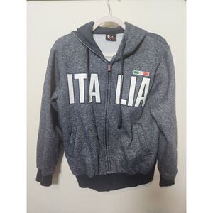 Unisex Small Italia Hoodie Italian Flag Sweatshirt Pockets Blue Zip Jacket Italy